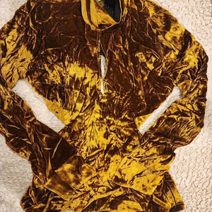 Marques Almeida Velvet Cut-Out Top, NWT, Brown/Gold, Size M